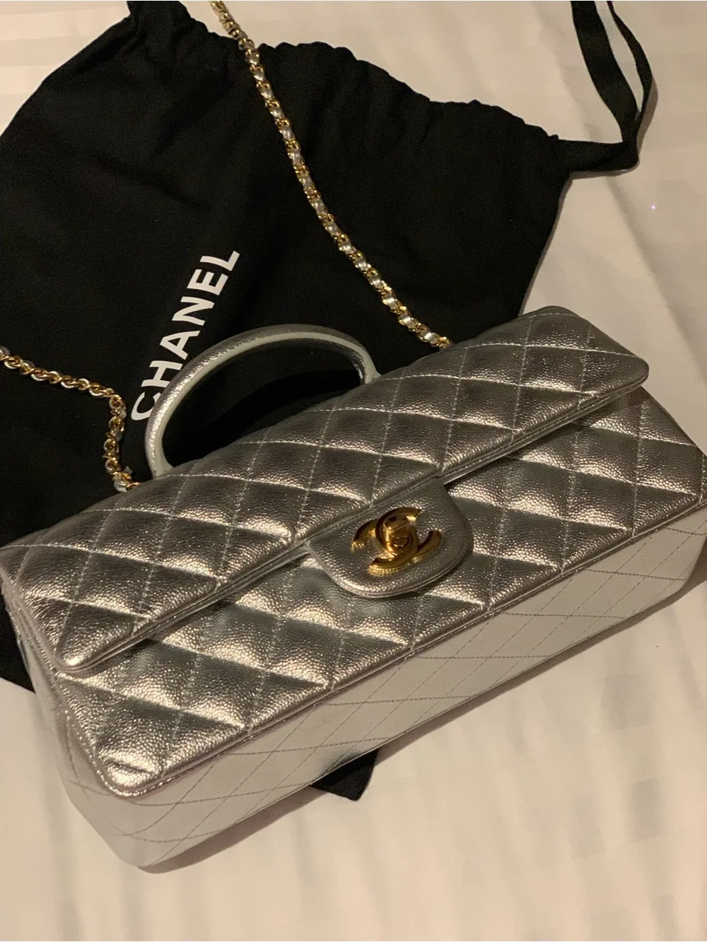 Brand new this week season rare Limited edition authentic Chanel silver purse